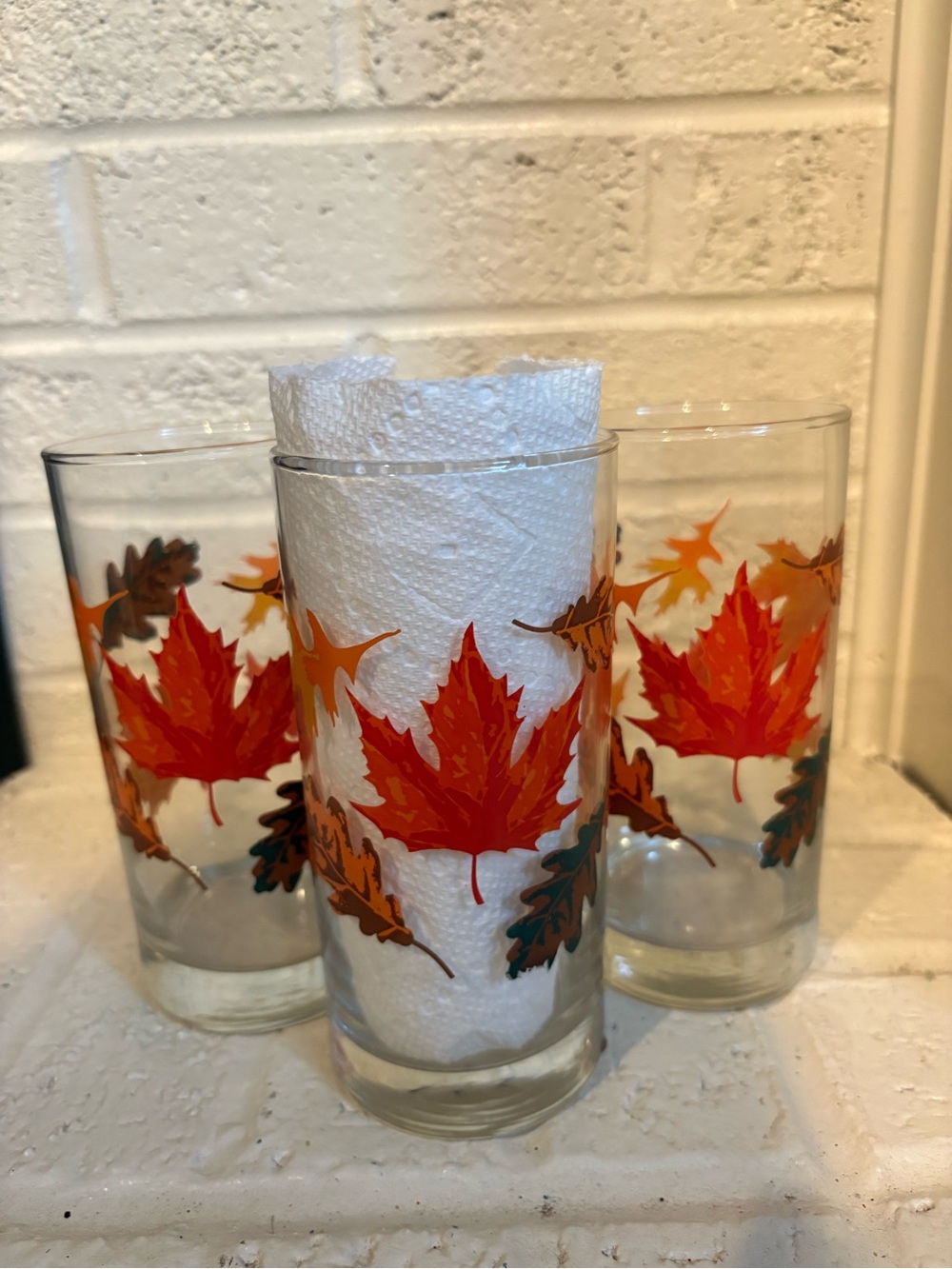 Libbey Crisa Fall Leaves Glasses Set of 3 Tumblers